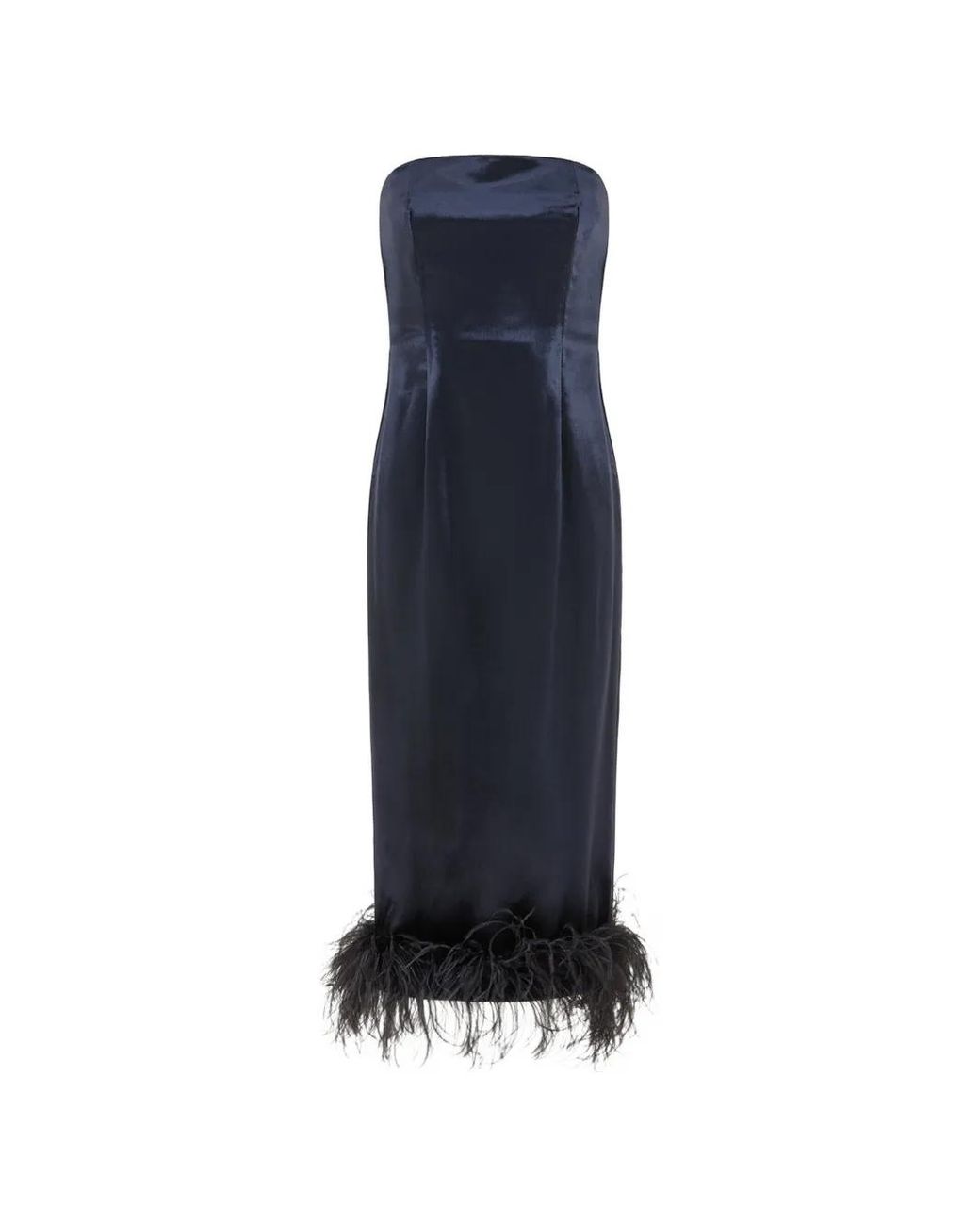 16Arlington Blue Minelli Feather-Trim Velvet Midi Dress