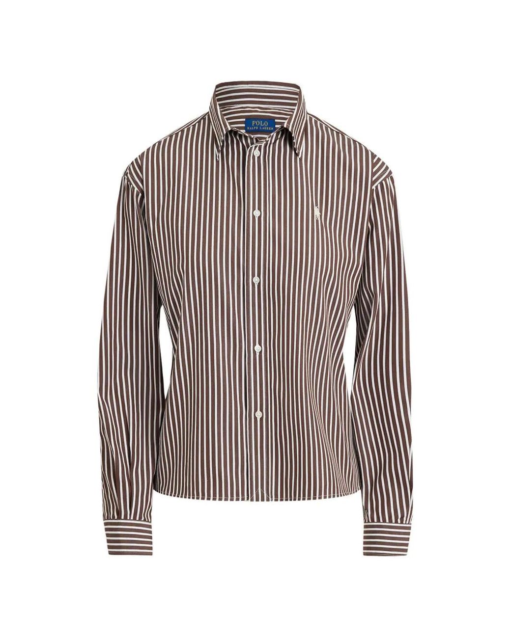 Polo Ralph Lauren Brown Striped Embroidered-Logo Shirt