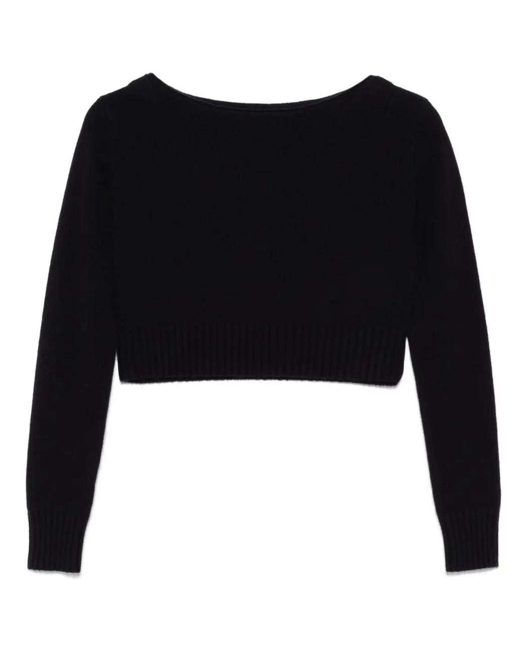 Max Mara Black Cropped Wool-Cashmere Knitted Sweater