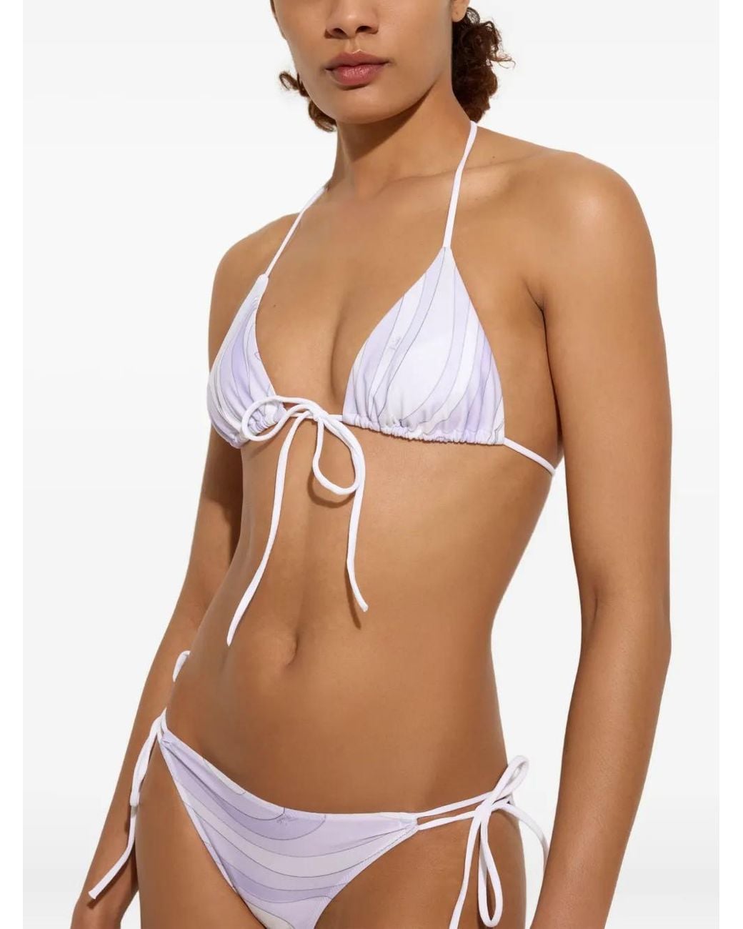 Emilio Pucci White Marmo-Print Triangle Bikini Top