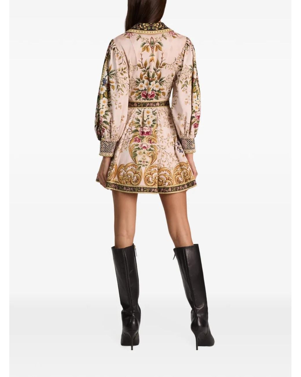Alice + Olivia Natural Lucy Floral-Print Tie-Waist Mini Dress