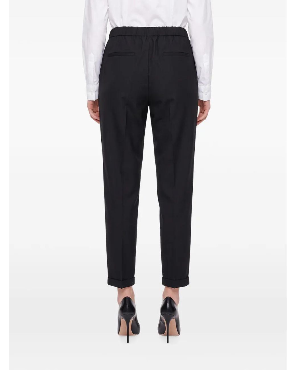 Antonelli Black Rosalba Cigarette Elasticated-Waistband Cropped Trousers