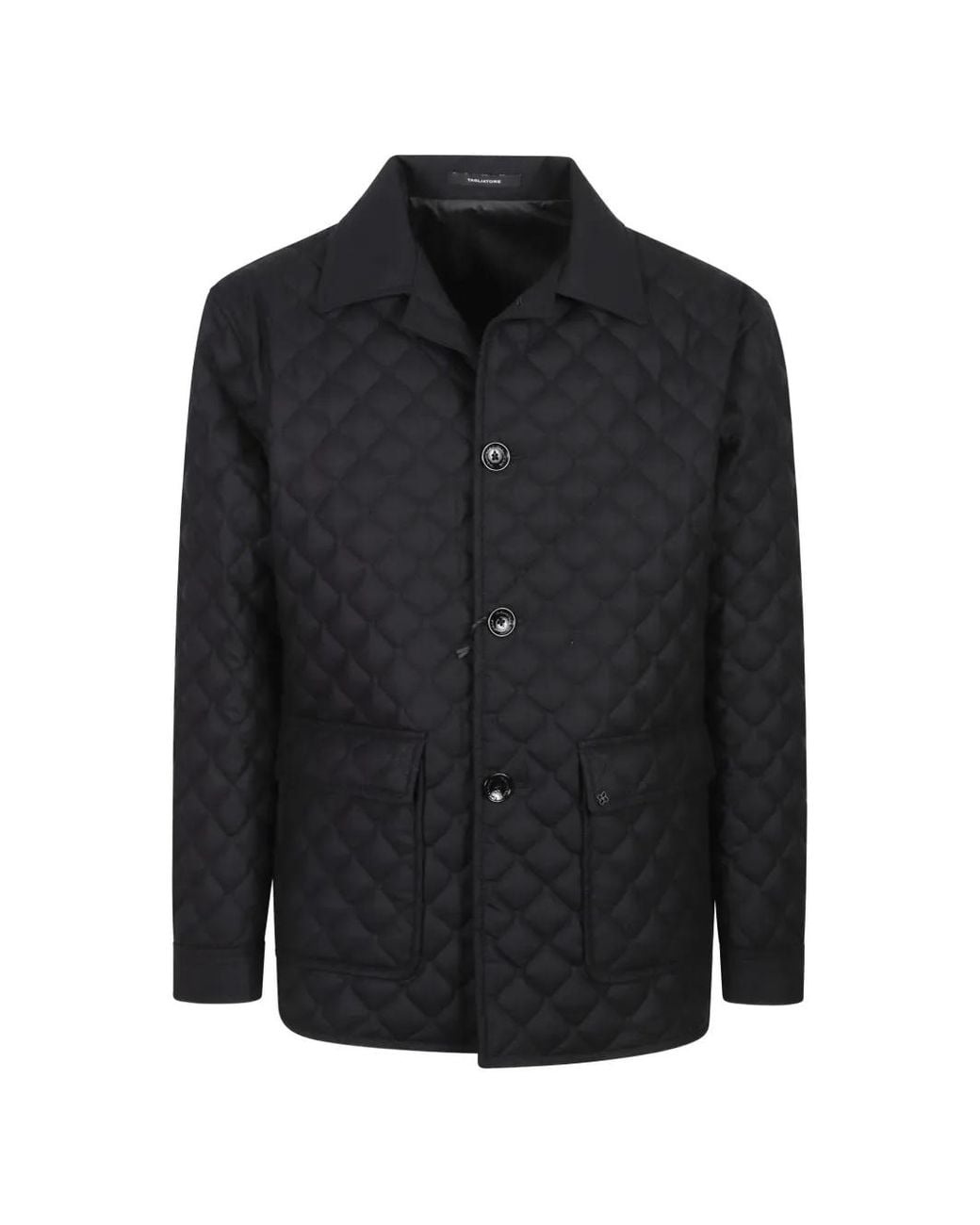 Tagliatore Black Quilted Button-Up Jacket for men