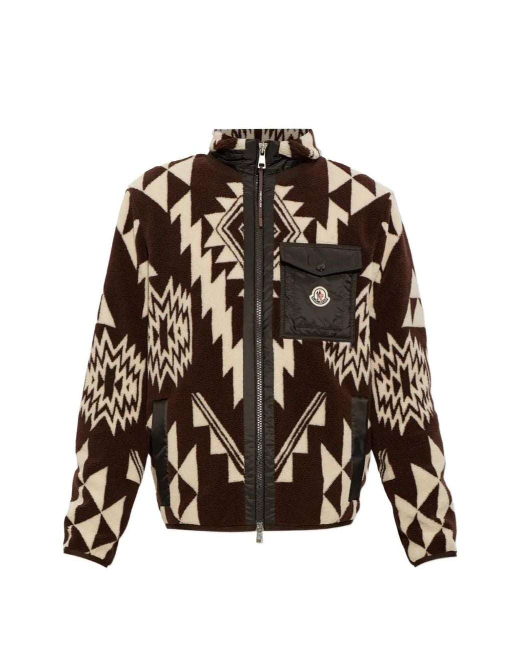 Moncler Black Geometric-Pattern Fleece Sweater for men