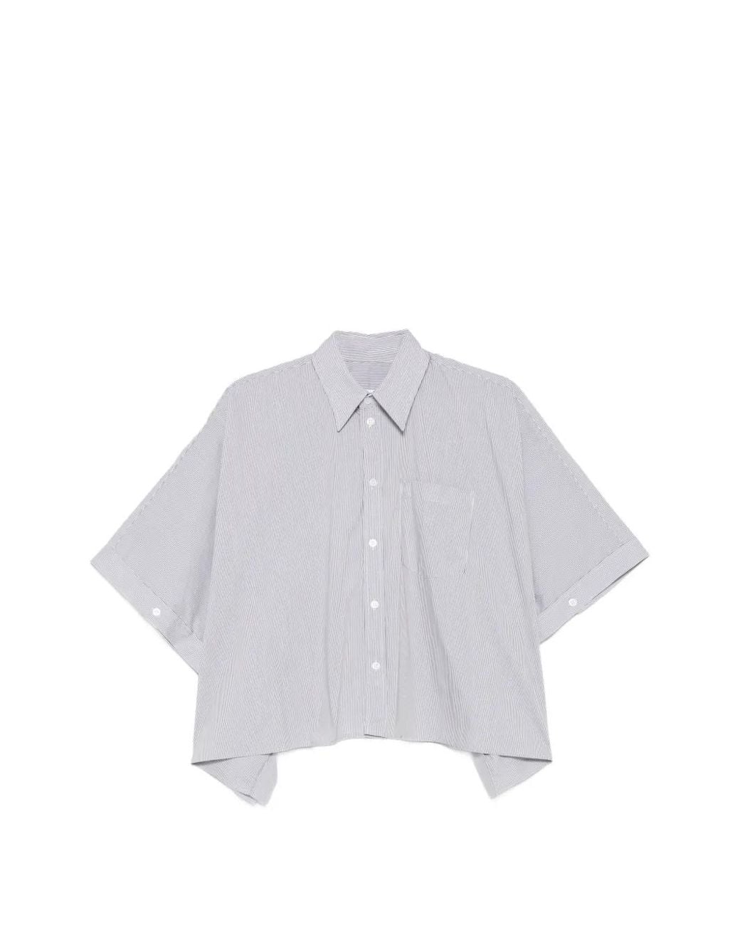MM6 by Maison Margiela White Striped Asymmetric-Hem Shirt