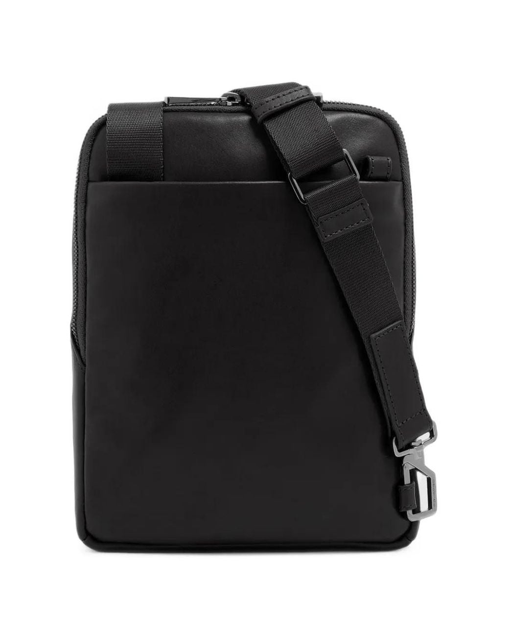 Piquadro Black Logo-Plaque Leather Ipad Mini Messenger Bag for men