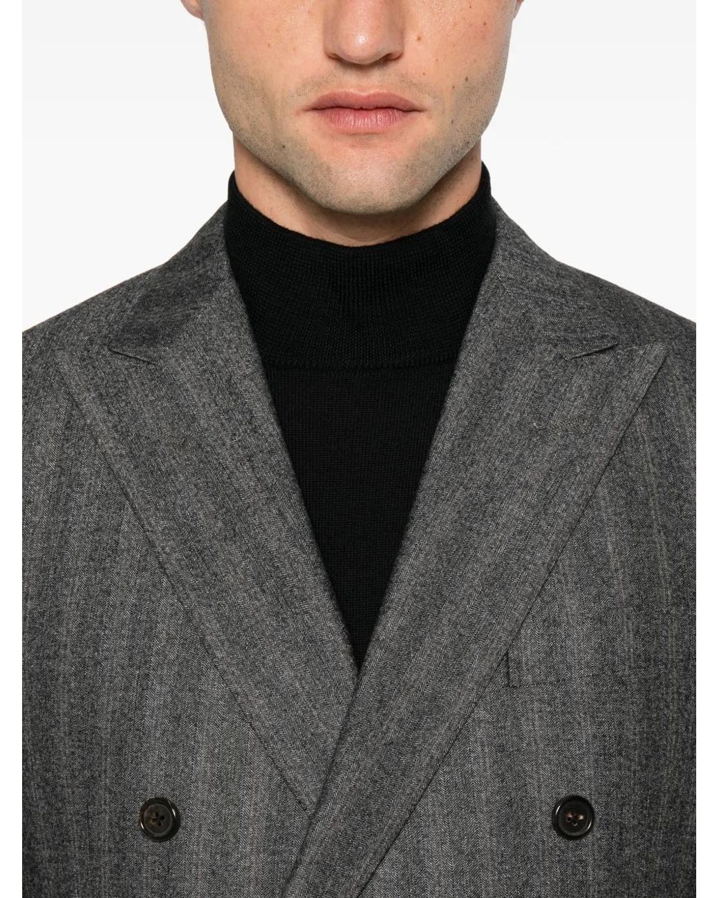 Corneliani Gray Herringbone Double-Breasted Suit for men