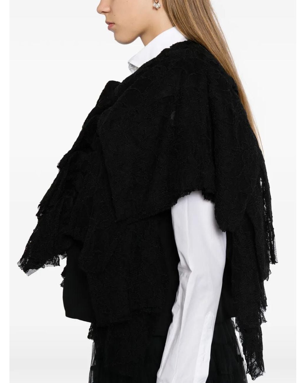 Comme des Garçons Black Ruffled Lace-Panel Jacket