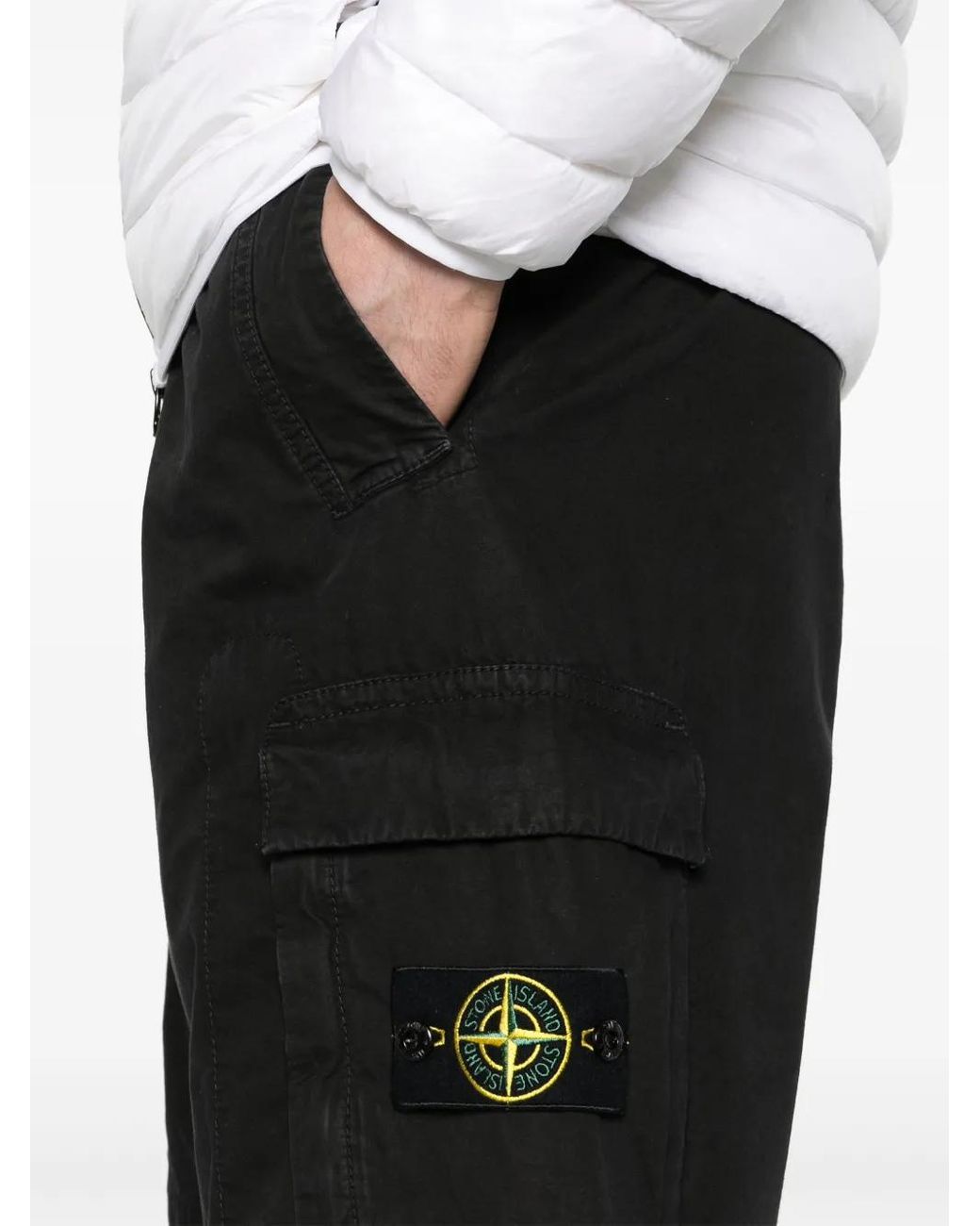 Stone Island Black Compass-Badge Cotton Cargo Shorts for men
