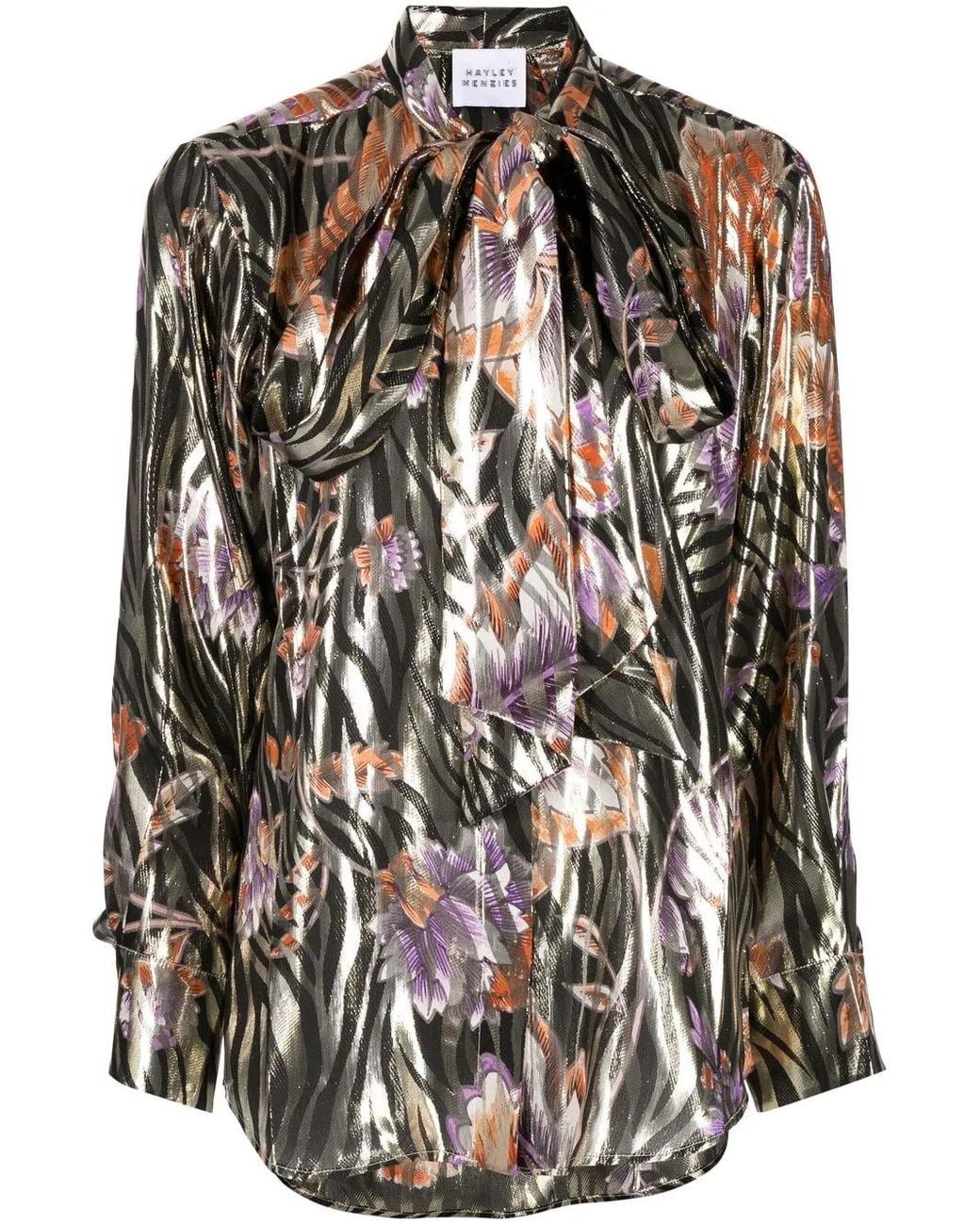 Hayley Menzies Black Lurex Jacquard Pussybow Shirt