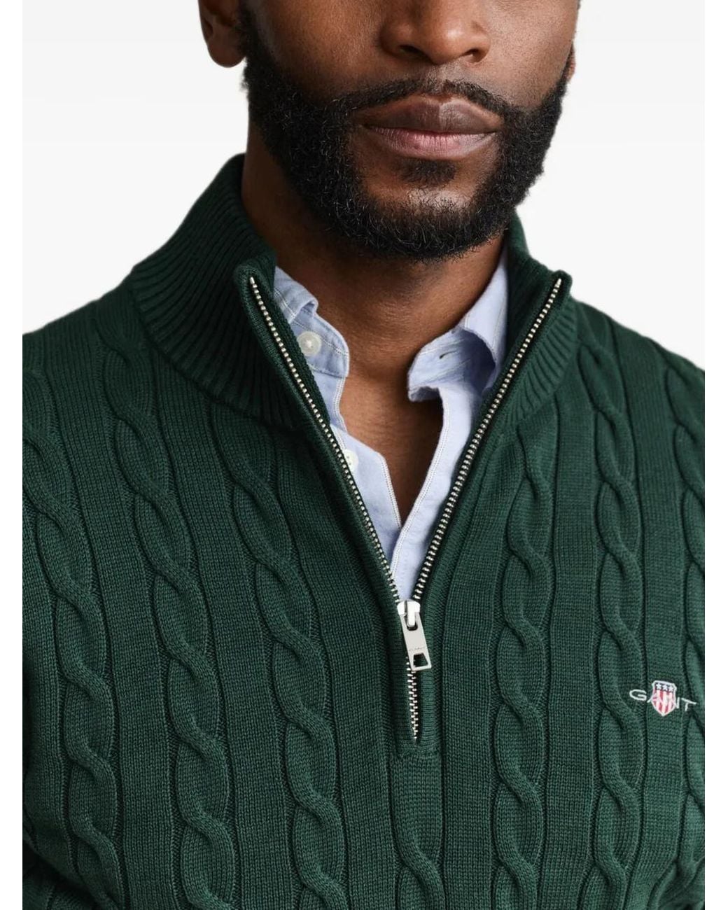 Gant Green Cable-Knit Half-Zip Sweater for men