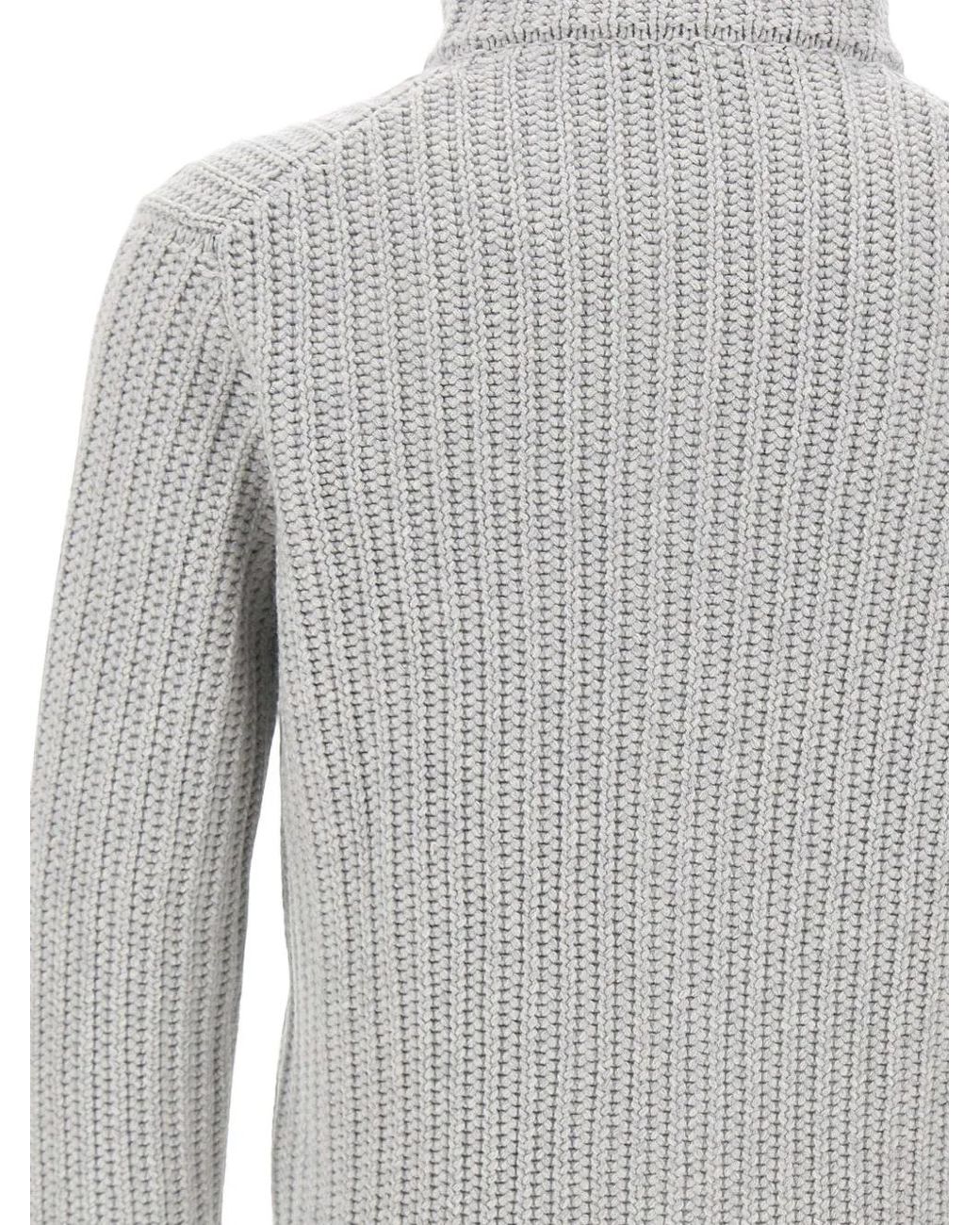 Gran Sasso Gray Ribbed-Knit Zip-Up Cardigan for men