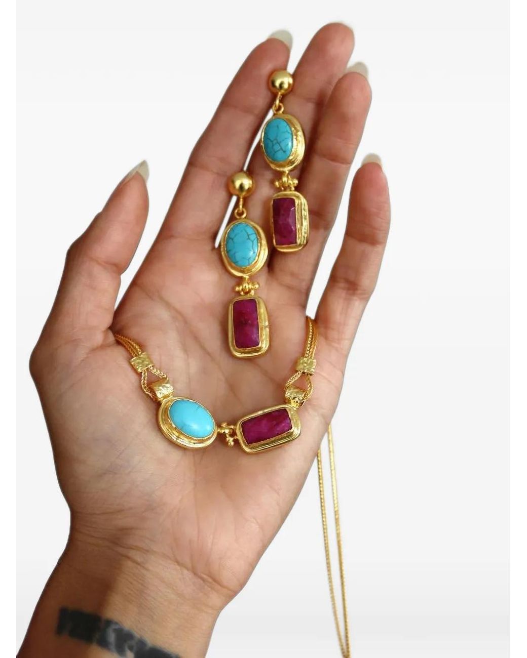 Orecchini Con Pendente di Ottoman Hands in Blue