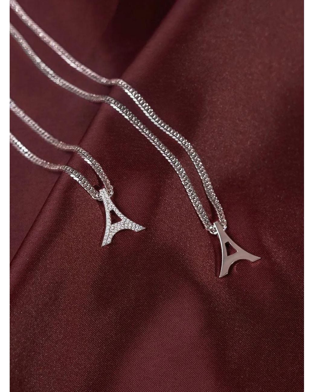 Manière De Voir Metallic Sterling Iced Eiffel Pendant Necklace