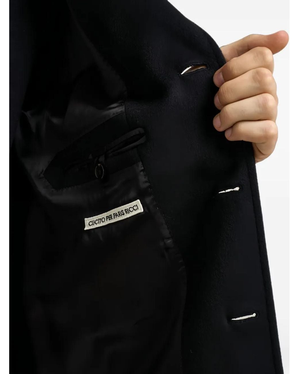 BRERAS Milano Black Manteau Boutonné À Revers Crantés for men