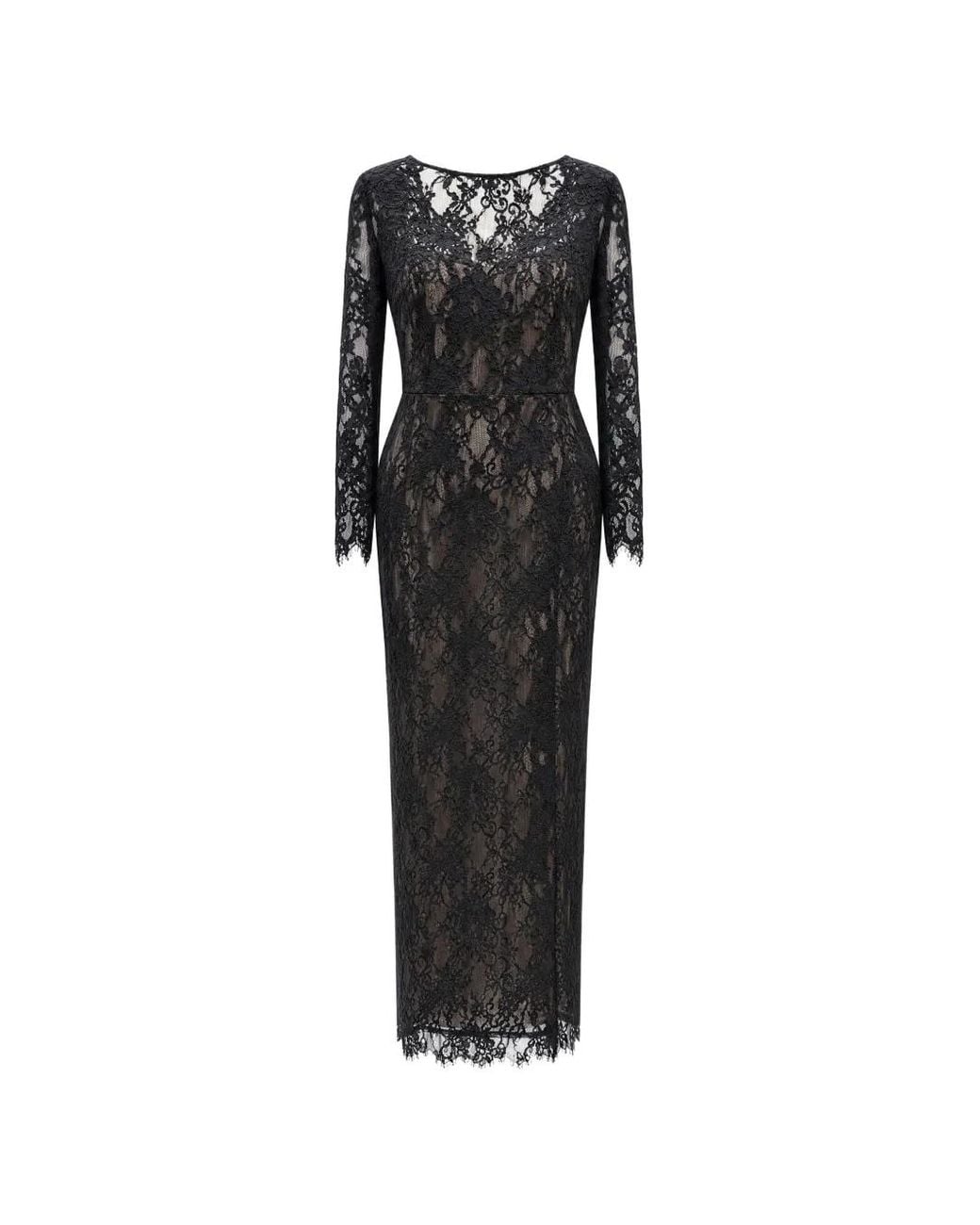 Bronx and Banco Black Lace-Overlay Long-Sleeve Maxi Dress