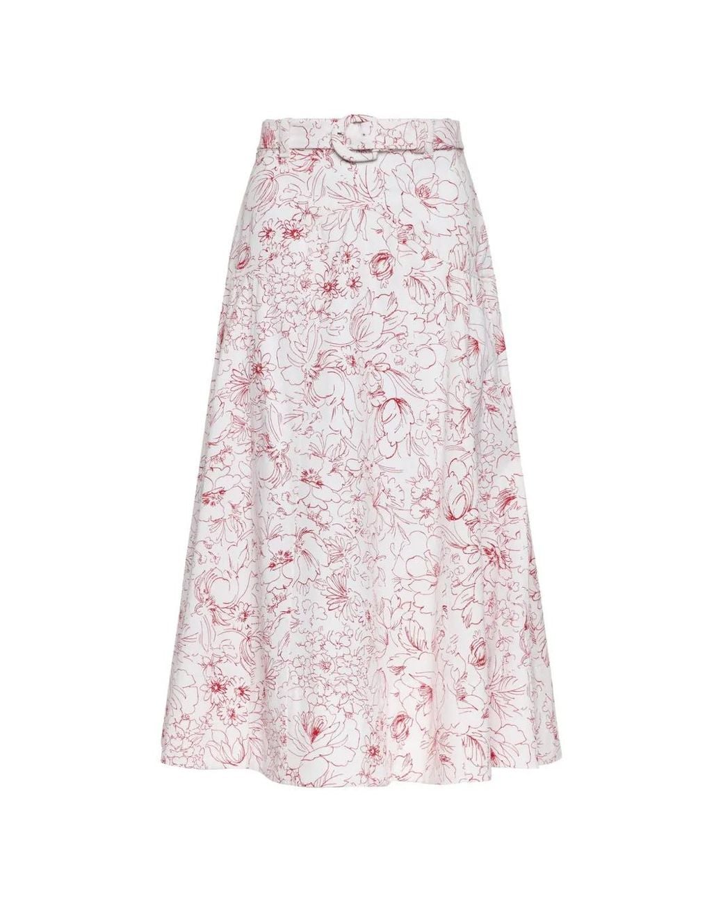 Cinq À Sept Pink Nala Floral-Print Belted Midi Skirt