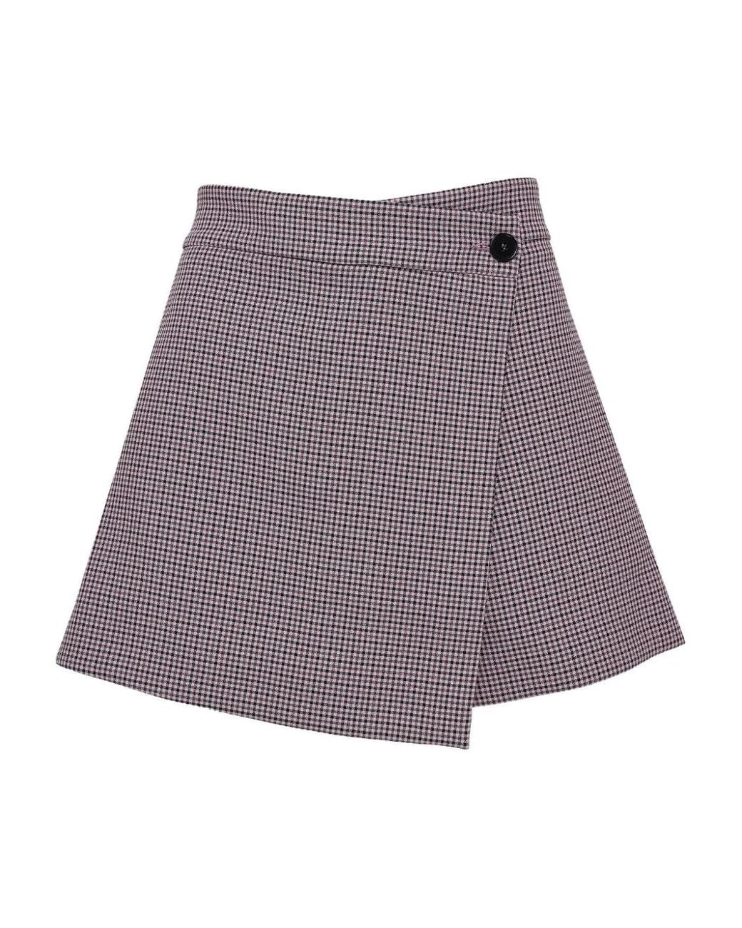 MSGM Purple Fold-Detail Check Shorts