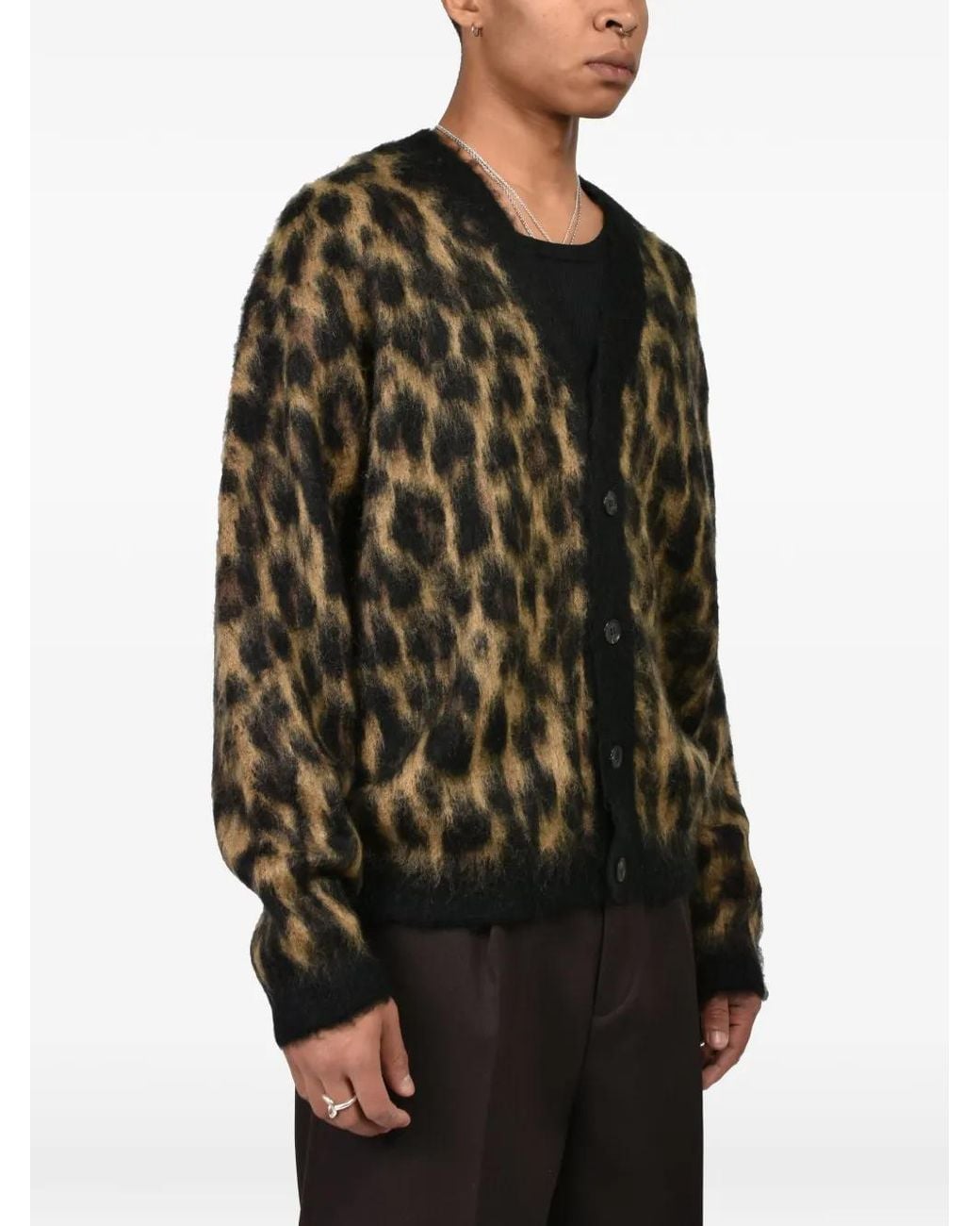 CEDARWOOD Black Leopard-Print Cardigan for men