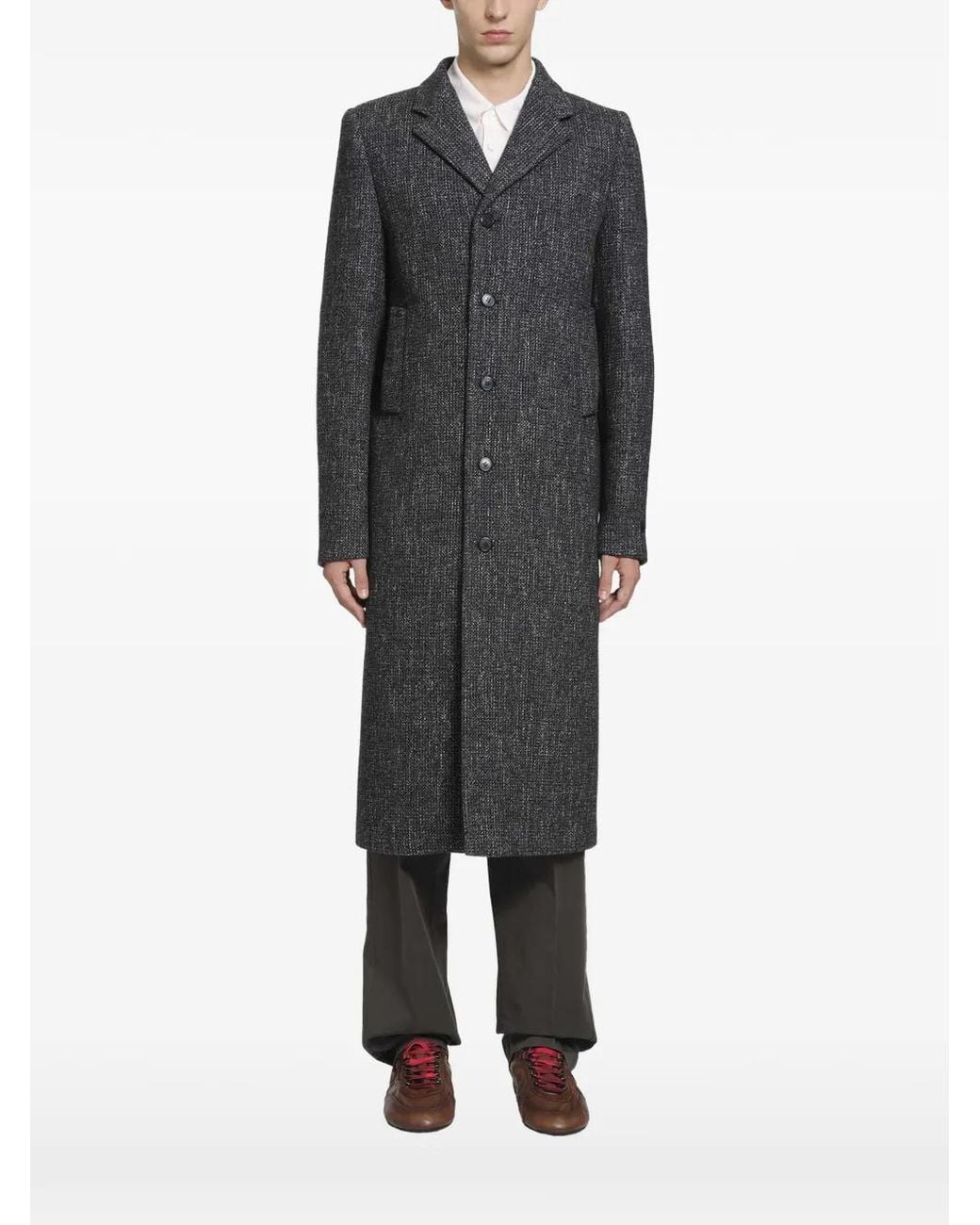 Prada Black Single-Breasted Wool-Blend Coat for men