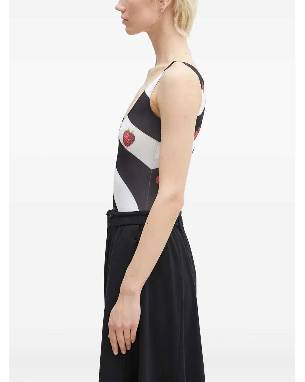 Fiorucci Black Raspberry-Print Striped Bodysuit