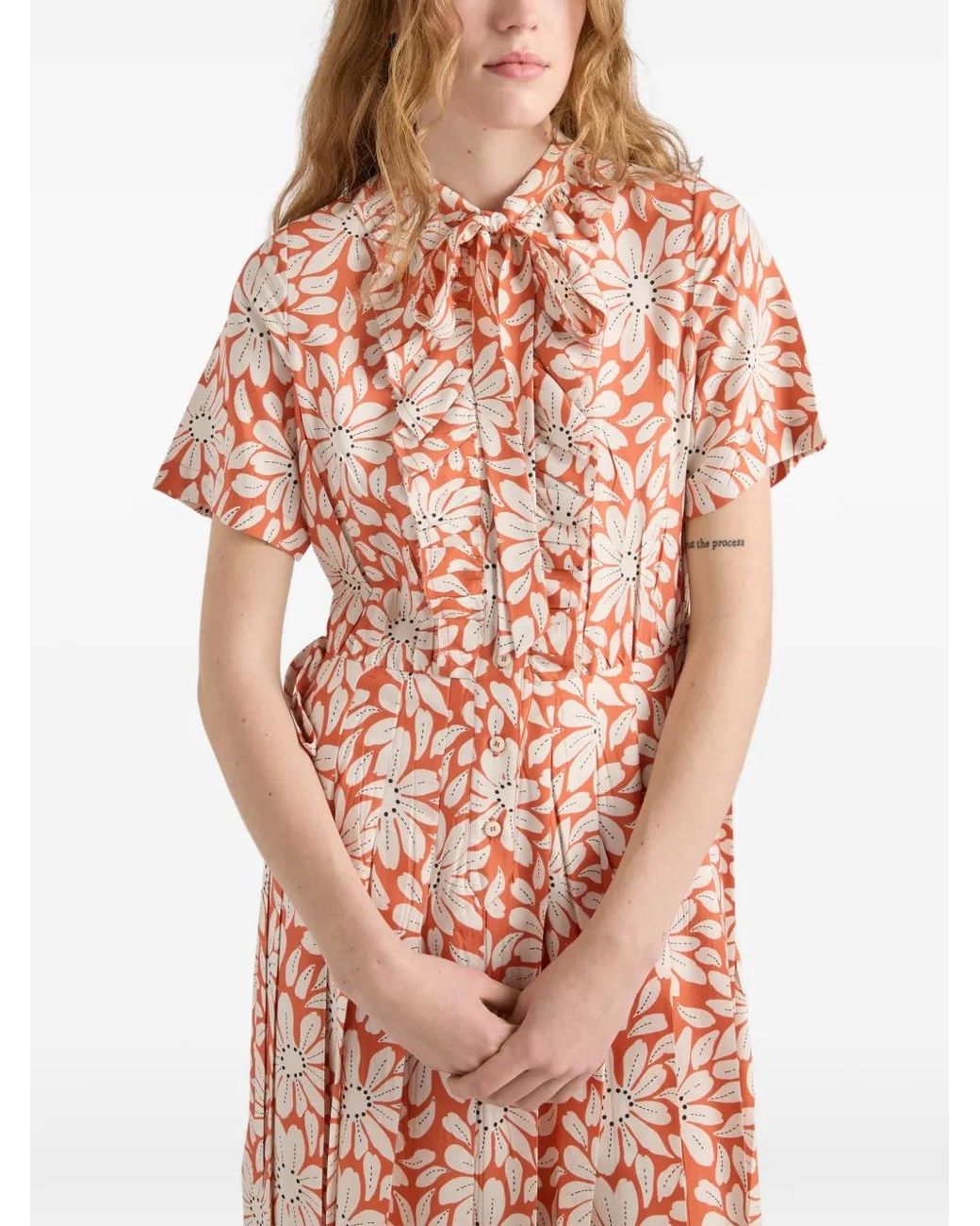 Prada Pink Printed Pleated Pongé Dress