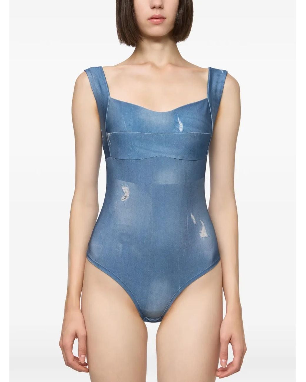 Atu Body Couture Blue Denim-Print Corset Top