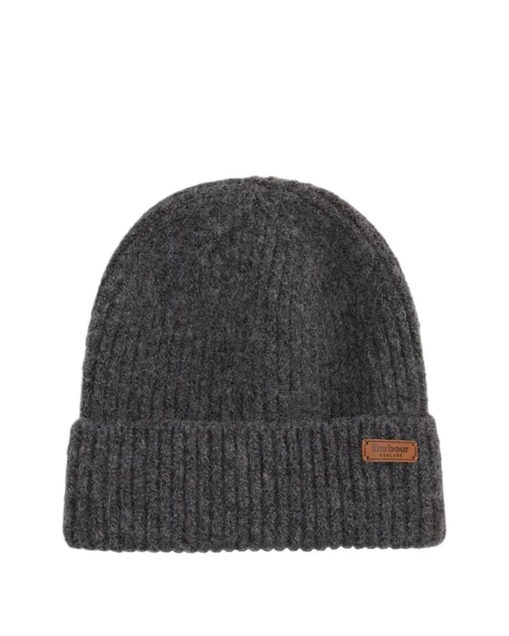 Barbour Gray Ribbed-Knit Beanie Hat