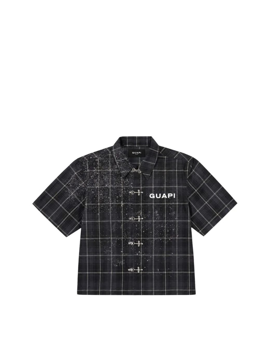 GUAPI Black Plaid Rhinestone-Embellished Shirt for men
