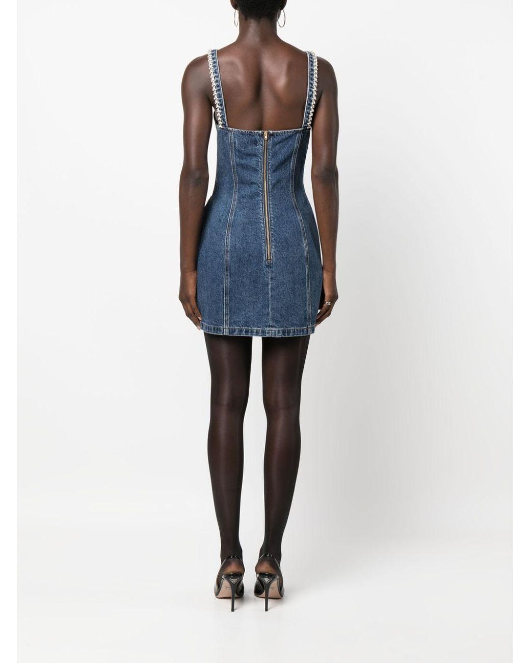 ■Self-Portrait クリスタル 装飾 デニム ミニ ドレス Mid denim Crystal-embellished denim mini dress | SELF