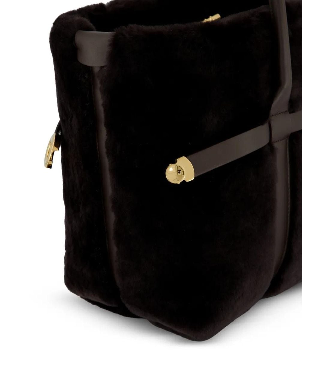 Loro Piana Black Shearling Leather-Trim Tote Bag