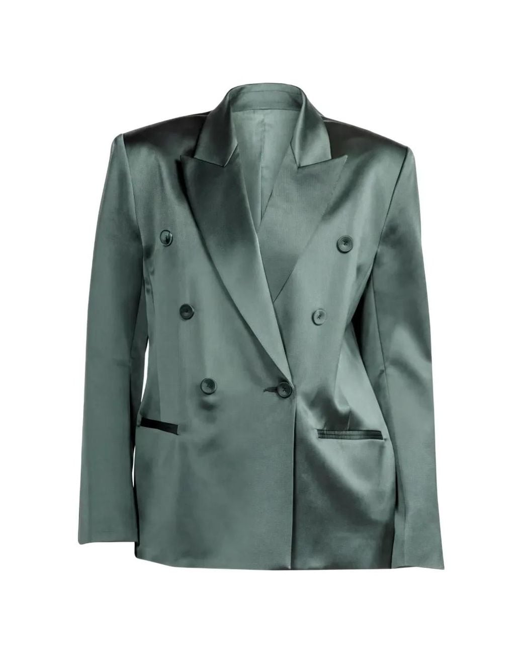The Sei Green Double-Breasted Satin Blazer