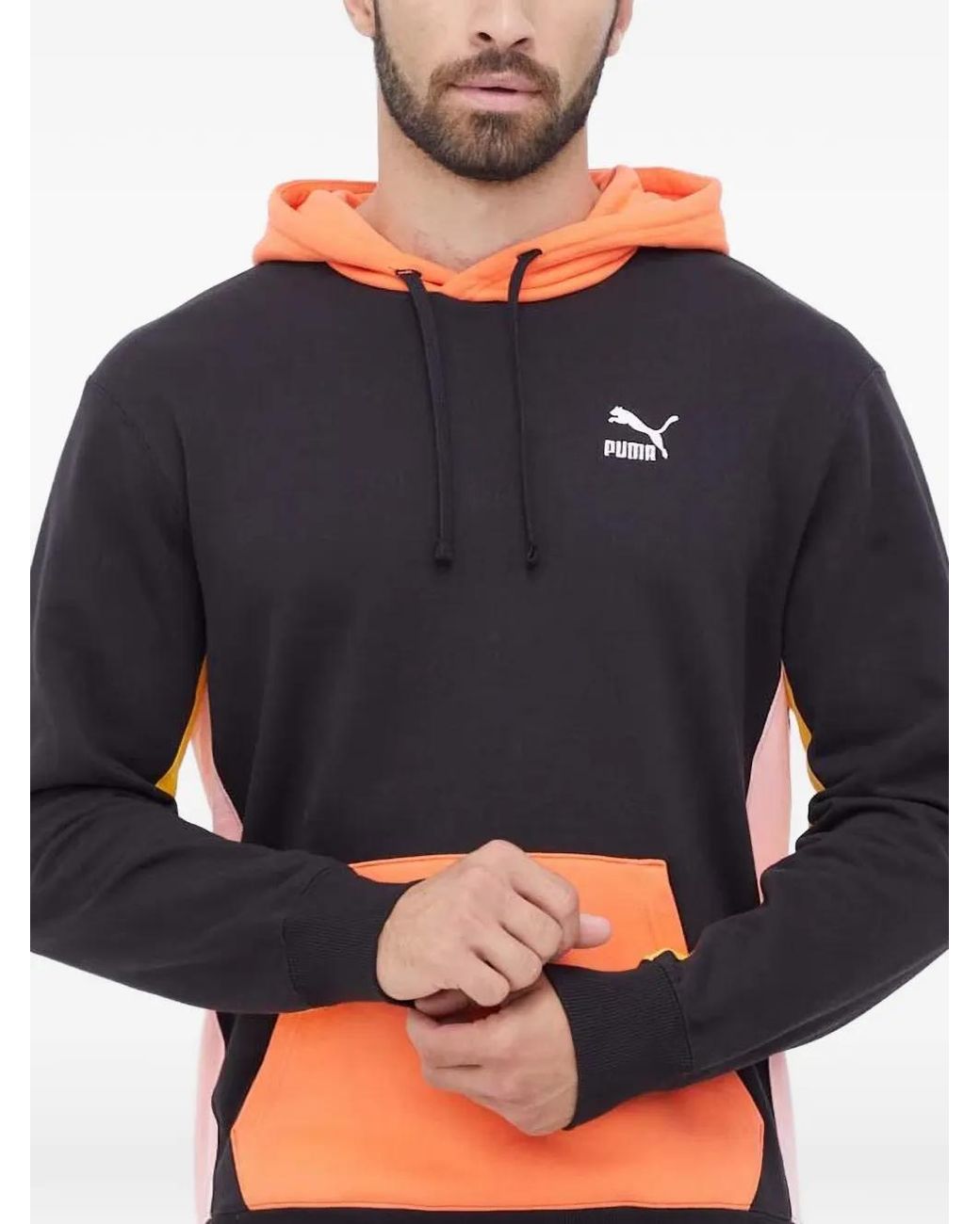 PUMA Blue Colour-Block Logo-Print Hoodie for men
