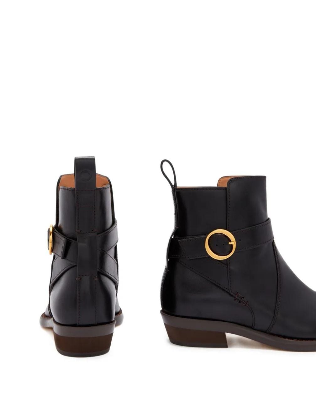 Odissi Black Ornella Ankle Strap Buckle Leather Boots