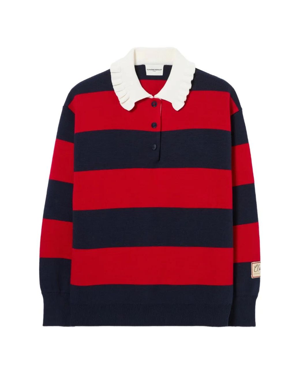Claudie Pierlot Red Knitted Rugby Polo Jumper