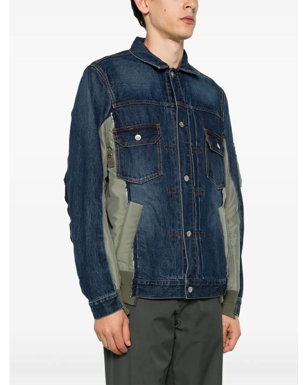 Sacai Blue Patchwork Denim Jacket for men