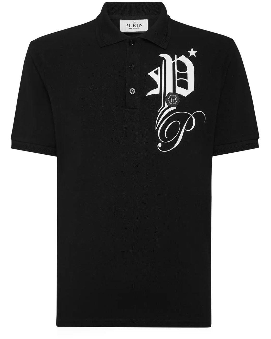 Philipp Plein Black Gothic Plein Cotton Polo Shirt for men