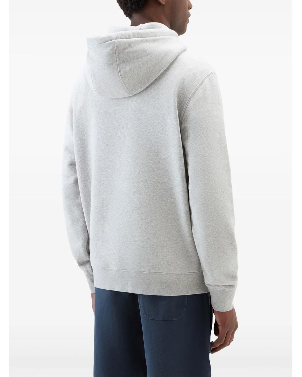 Woolrich White Logo-Embroidered Cotton Hoodie for men