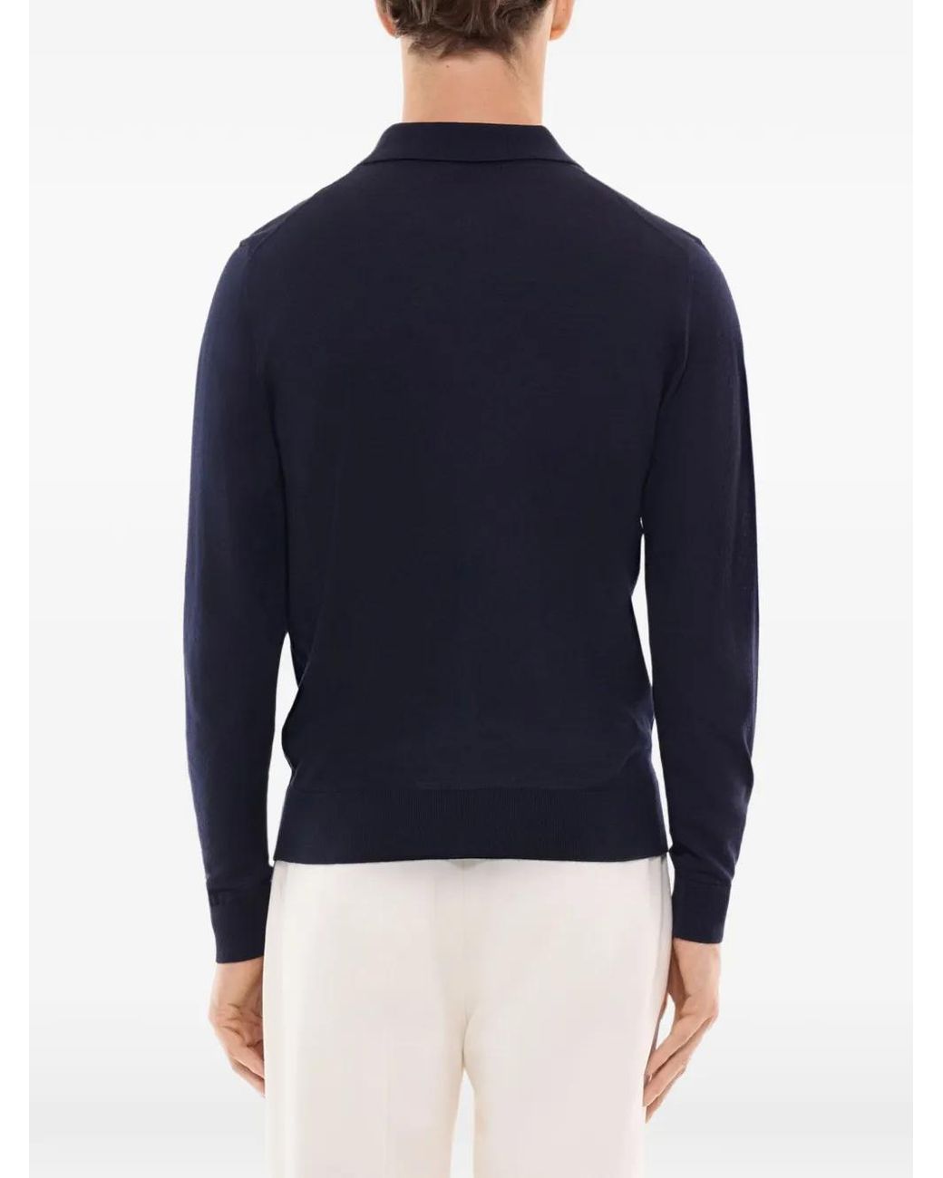 Fursac Blue Long-Sleeve Wool Polo Shirt for men
