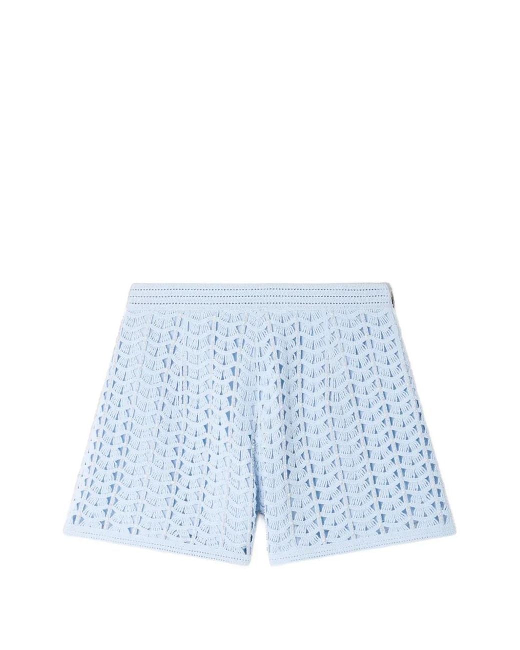 Sandro Blue High-Waisted Beaded Crochet Shorts