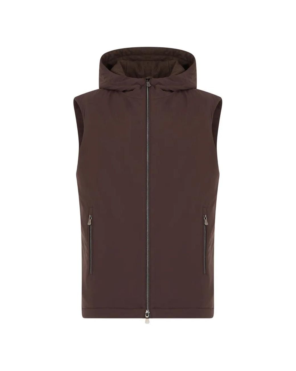 Fedeli Brown Hooded Zip-Up Gilet for men