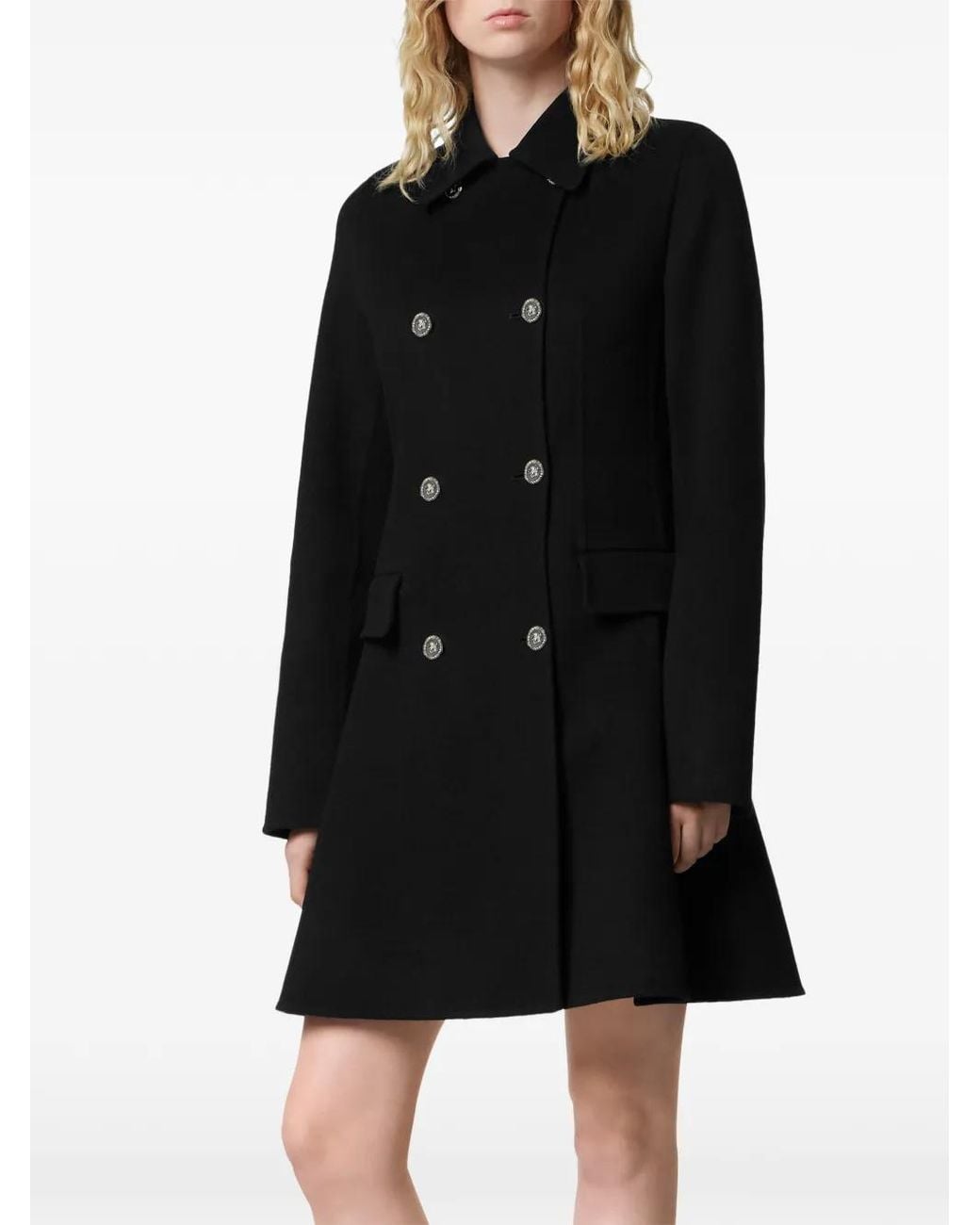 Versace Black Wool-Cashmere A-Line Coat