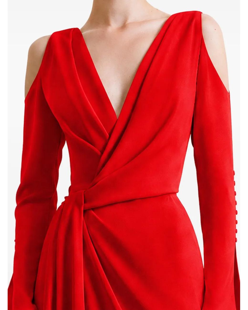 Gemy Maalouf Red Draped Cut-Out Dress