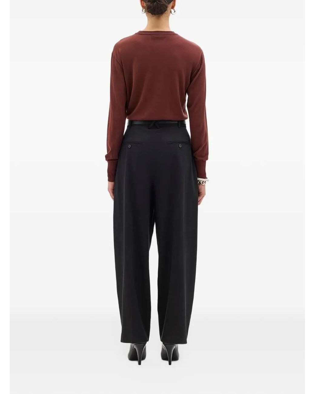 Another Tomorrow Black Cropped Tapered Trousers