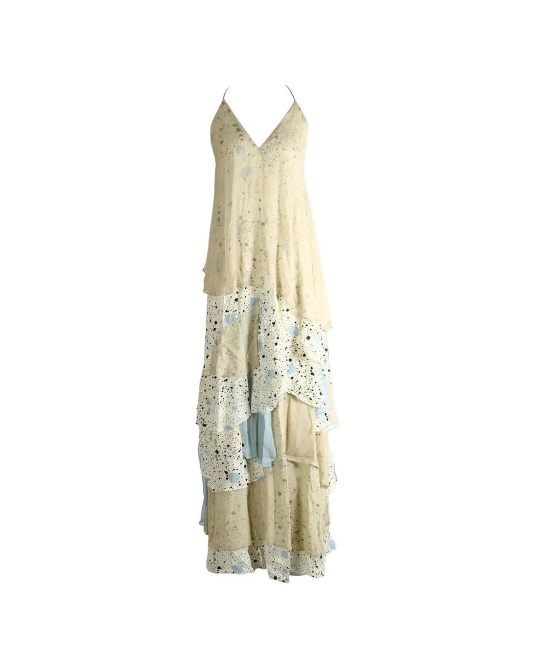 YANGKEHAN White Manpow Floral-Print Tiered Maxi Dress