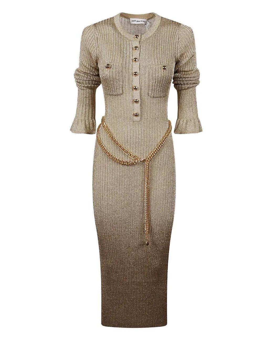 Self-Portrait Knitted Dresses in Natural | Lyst