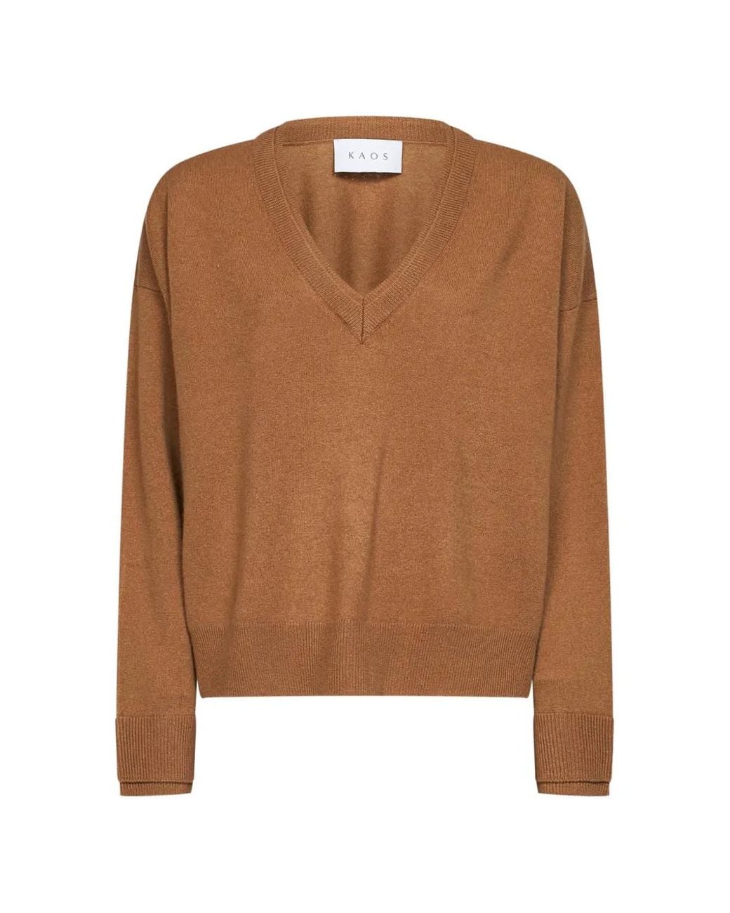 Kaos Brown V-Neck Drop-Shoulder Sweater
