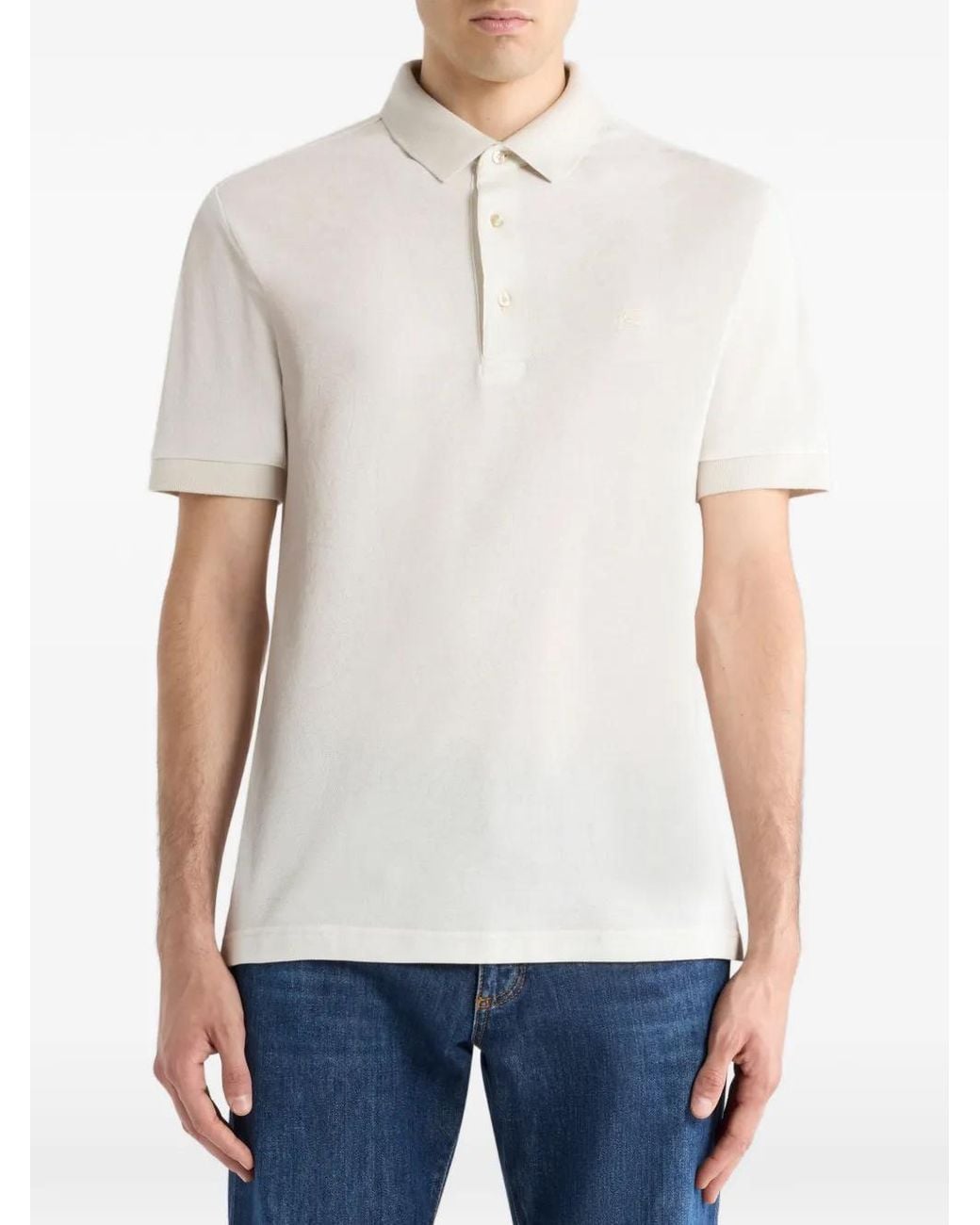 Etro White Paisley Print Cotton Polo Shirt for men