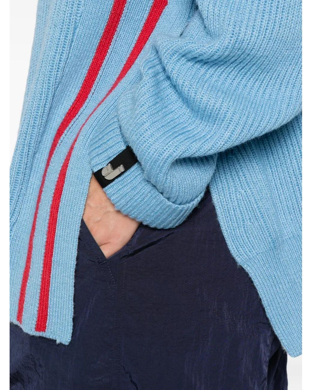 Iceberg Blue Belted Striped Turtleneck Sweater