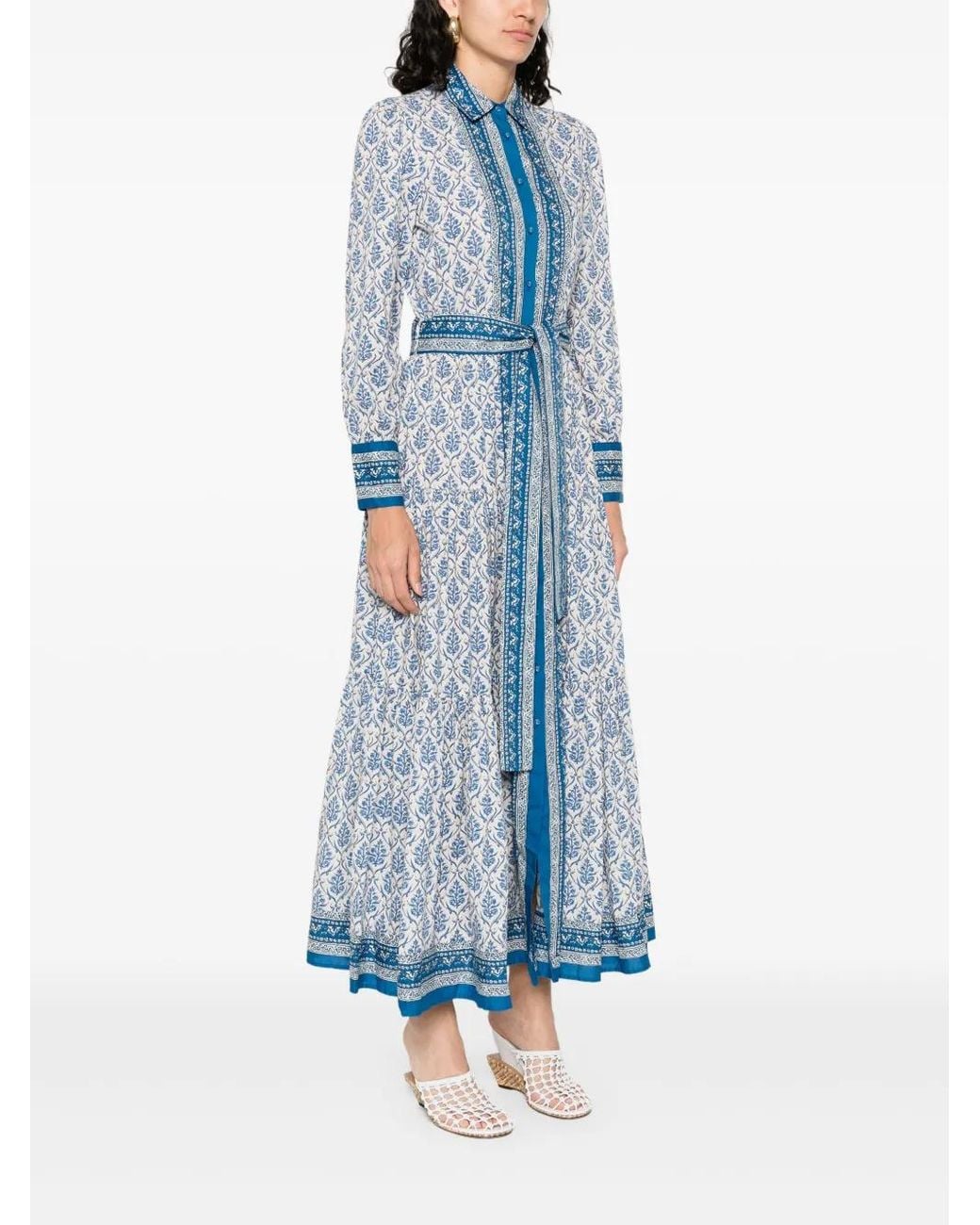 Mc2 Saint Barth Blue Long Cotton Chemisier Dress